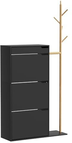 Vicco Schuhschrank Ivo, Schwarz, 90 x 181.5 cm mit 3 Fächern, 1 Schublade