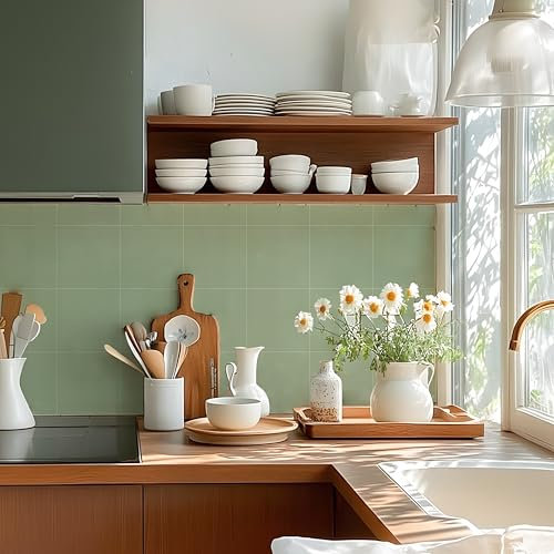 Alwayspon Selbstklebende Vinyl-Boden-/Wandfliesen-Aufkleber, Salbeigrün, 10 Stück, 15 cm, zum Abziehen und Aufkleben, Transfer-Vinylboden, wasserdichter Spritzschutz für Küche und Badezimmer