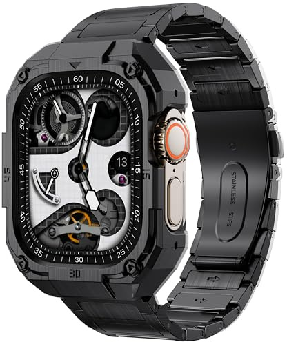 VISOOM Gehäuse mit Armband kompatibel mit Apple Watch Armband 49mm/46mm, Edelstahlarmband Militärisch stoßfestes Schutzcover Metallarmband für Apple Watch Ultra/Ultra 2/Ultra 3/Series 11/10