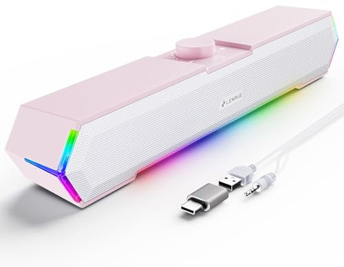 LENRUE G11 Computer Speakers for Desktop, Touch Lights PC Speakers with Surge Clear Sound, USB C/USB Powered for Computer Desktop PC Laptop Monitor(Pink)