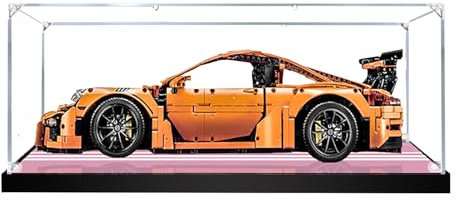 Espositore in acrilico per LEGO 42056 Porsche 911 GT3 RS modello auto, Le/go, scatola trasparente antipolvere (battiscopa verniciata) (62 x 30 x 20 cm) (rosa)