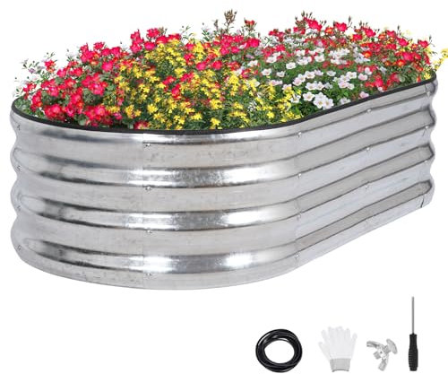 GoCampDirect Raised Bed, Planting Bed, Cold Frame, Garden Bed, Planter, Flower Box, Vegetable Bed, Flower Bed, Wood Colour, Galvanised Steel (1 Package), 120 x 60 x 30 cm