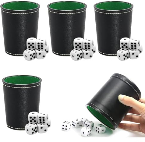 Smilbaley 5 Stück Würfelbecher, 25 Stück Würfel, Geräuscharmer würfelbecher | Leder-würfel-set, Qualitäts-würfelbecher, Schwarzes leder würfelbecher, Geeignet Für Bar, Ktv, Campingspiele