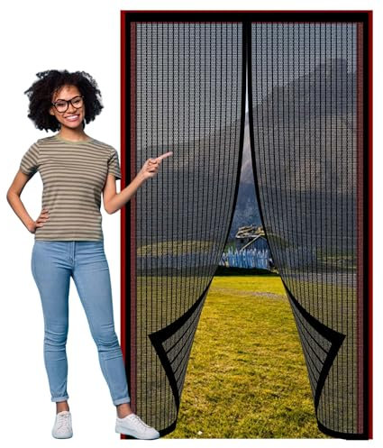 Fliegengitter Magnet Tür 86 x 198 cm Magnet Insektenschutz Ohne Bohren, Einfache Montage für Balkontür Terrassentür, Schwarz