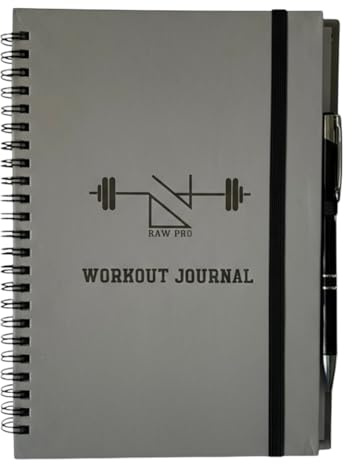 DanRaw Pro A5 Workout Journal 144 pages with Elastic Strap & Pen – Fitness Tracker with Body Progress Log, Workout Calendar & Goals Planner Gym Log Notebook for Men & Women