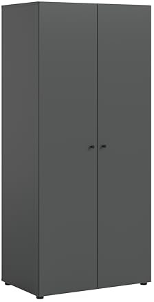 xonox.home – Kleiderschrank Darwin 80x176x51 cm in Anthrazit Nachbildung – Dunkler 2-türiger Schrank mit Kleiderstange und einem Einlageboden – Edle Optik, schlicht & massiv widerstandsfähig