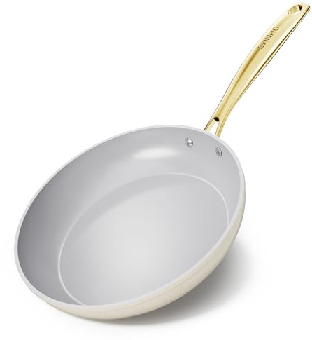 Sanho Keramik Pfanne 26 cm, Antihaft DiamondTitan Bratpfanne Induktion | Ceramic Pan Kratzfest Beschichtet, Edelstahlgriff, Backofenfest bis 260 °C, Spülmaschinenfest, für alle Herdarten,Grau