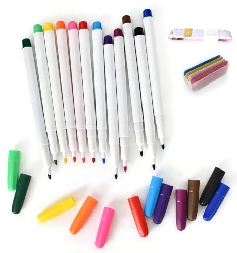 12 Pezzi Penna Solubile in Acqua per Tessuto 7 Colori Gesso da Sarta Con un Metro a Nastro Pennarelli Professionali Penna per Tessuti Cancellabile Accessori Cucito
