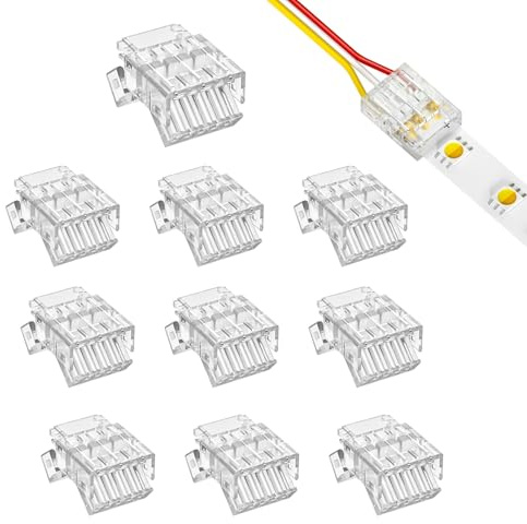 YUTOKEER LED Streifen Verbinder 12mm 3-polig CCT – Transparent, Lötfrei, Strip-zu-Kabel ohne Kabel, für 20AWG Draht, Hohe Strombelastbarkeit, IP20/IP65, 10 Stück