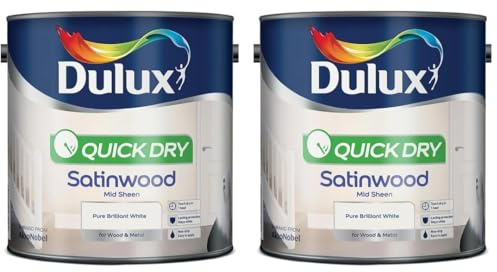 Satinwood White 2.5L (2 Pack)– Quick Dry Interior Wood & Metal Paint – Brilliant White Satin Finish – Durable Mid Sheen for Doors, Skirting Boards, Trim & Furniture