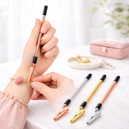 3 Colours Bracelet Helper Tool Set, Jewellery Clasp Fastener Assistant for Bracelets and Wristbands, Stainless Steel, Clasp Holder, Easy One Hand Wearing Aid, Gold Silver Rose Gold Colour Options
