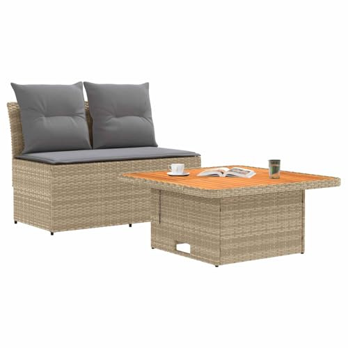 vidaXL 2 Stück Garten Mittel Sofa Mit Hochklapptisch Poly-Rattan, Moderner Outdoor-Sofa, praktischer Patio, vielseitige Sitzgelegenheit, wetterfester Poly-Rattan