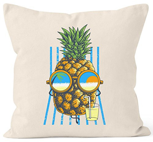 Autiga Kissenbezug Chilling Ananas Pinapple Sommer Beach Cocktail Kissen-Hülle 40x40 Baumwolle Natur Pullover