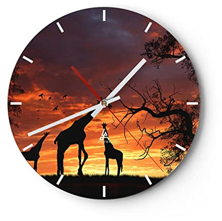 ARTTOR Moderne Glasuhr 40x40cm Rund Wanduhr Afrika Natur - 0507