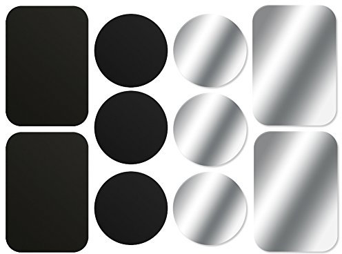 AJOXEL [10 Pièces Plaques Métalliques avec Adhésif (6 Rondes 4 Rectangulaires) pour Support Téléphone Voiture magnétique/Support Voiture Aimanté Universel Metal Plate pour Smartphone - Noir+Argent