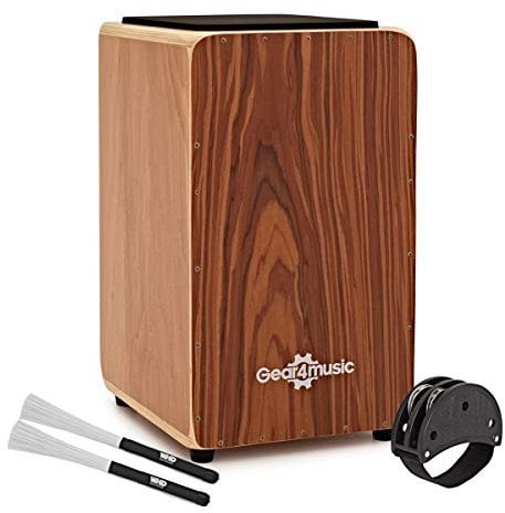 Cajon von Gear4music, Sapeli, mit Tasche und Zubehör