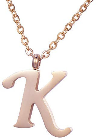 Morella Damen Halskette mit Buchstabe K Anhänger Edelstahl Rosegold in Schmuckbeutel