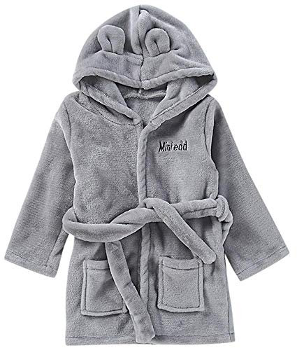 Baby Bademäntel,Tonsee Duschmantel Frotteemantel Morgenmantel mit Kapuze für Mädchen und Jungen Nette Hasenohren Decor Weich Robe Schal Handtuch Bad Wickeln mit Gürtel und Taschen (0-6M, Grau)