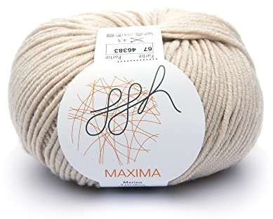 ggh Maxima - 100% Merinowolle extrafein und superwash - Lauflänge 110m auf 50g - Nadelstärke 4-5 - Wolle zum Stricken oder Häkeln - (067 - Angorakanin, Knäuel)