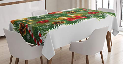 ABAKUHAUS Weihnachten Tischdecke, Noel-Verzierungen, Inn und Outdoor Bereich geeignet Waschbar Druck Klare Farben Kein Verblassen, 140 x 240 cm, Grün Rot Weiß