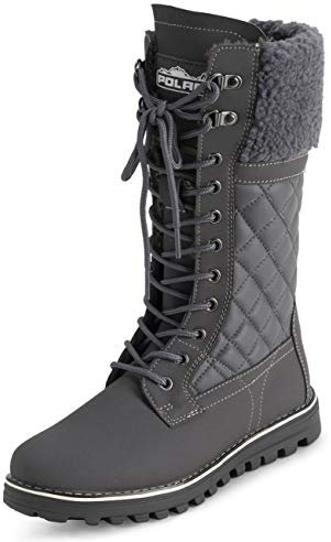 Polar Damen Kunstpelz Warm Thermal Wasserdicht Draussen Gehen Schnee Winter Gummisohle Wadenstiefel - Grau Leder - UK8/EU41 - YC0613