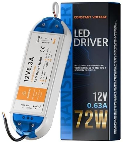 LED Transformer 12V 72W, Ultra Slim 12V LED Driver 240V AC to 12V DC 6.2A,Low Voltage led Power Supply Constant Voltage for Strip Lights, Display and G4, MR11, MR16 Light Bulbs(Watts - 72 W)