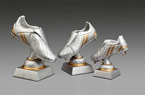 Henecka Fussball-Pokal, Resinfigur Fußballschuh, Silber mit Gold, mit Wunschgravur, Größe 20 cm