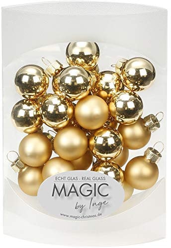 MAGIC 25 STK. Weihnachtskugel 2cm Glas Weihnachtsschmuck Weihnachtsdeko Deko Box (Brokatgold Gold Glanz/matt)