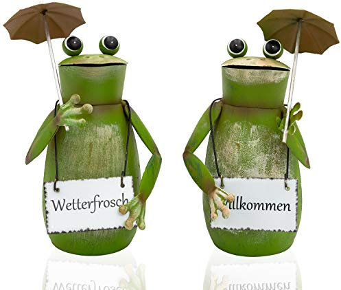 B2S BACK2SEASON Zaunfigur Frosch Willkommen und Wetterfrosch Eisen Zaundeko Zaunhocker H=18 cm 2 er Set