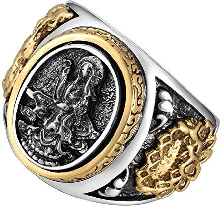 YABEME Buddhismus Göttin 925 Silber Vintage Ring Hochpolnische Anlaufbeständigkeit Große Schwere Geschnitzte Schmuck Biker Geschenk (Größen 17-28),21