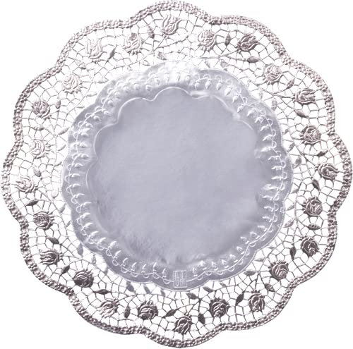 Demmler Tortendekoration/Tortenunterlage/Tortenspitzen - Rund ø 36cm - Farbe: Silber - ästhetische Unterlage für Torten und Kuchen - 100 Stück - Made in Germany