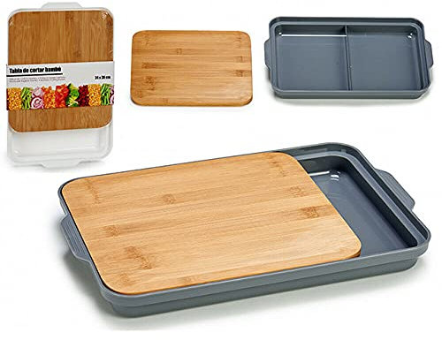Emeco Planche à découper rectangulaire en bambou gris, 37x24,5 cm, avec tiroir et bac de récupération