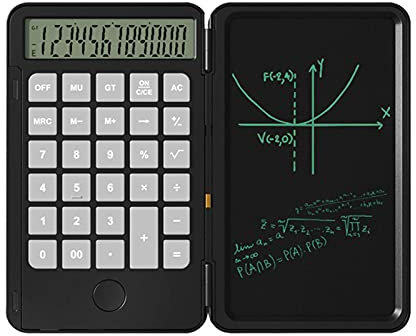 2 in 1 LCD Writing Tablet with Rechargeable Calculator, Erasable Reusable Drawing Pads for Accounting and Student at Home, School, Office(Black)