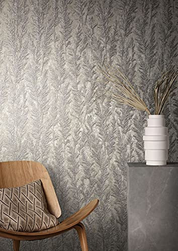 marburg Tapete Grau Beige Zweige Muster Blätter Floral Natur Glanz für Wohnzimmer oder Schlafzimmer Vliestapete 100% Made in Germany PREMIUM QUALITÄT 10,05 x 0,70m 85731