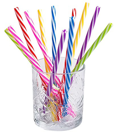 Boland 30297 - Lot de 12 pailles réutilisables, longueur 21 cm, couleurs assorties avec brosse de nettoyage, pailles, vaisselle de fête, boisson