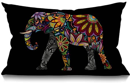 Smooffly Kissenbezug mit Mandala-Blumenmuster, Elefant, Taille, Lendenwirbelsäule, Baumwollleinen, für Sofa, Zuhause, dekorativ, länglich, 30,5 x 50,8 cm
