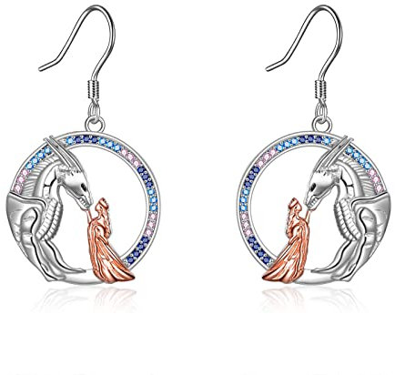 Drachen Ohrringe Geschenke für Mädchen Damen Sterling Silber Mädchen und Drachen Ohrringe Königin Prinzessin Streicheln Drachen Schmuck Geschenke