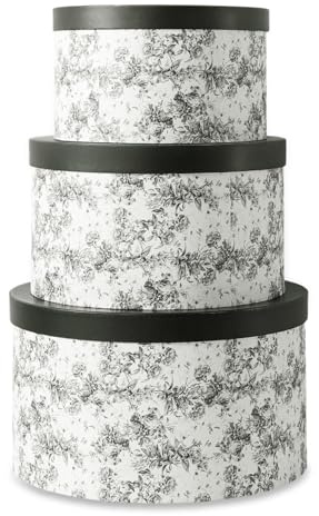Soul & Lane Blumenhut, runde Boxen mit Deckel, 3er-Set, stapelbare Hutaufbewahrung, große schwarze Hutkisten, runde dekorative Erinnerungsboxen, Stapeln von Pappmaché-Bastelboxen