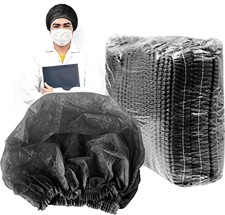 50 Stück Einweg-Krankenschwesterkappe, Baskenmütze, Vliesstreifenkappe, staubdichte Streifenkappe, Pilzkappe, Schutzkappe, staubdichte Kopfbedeckung, Clipkappe, Männer und Frauen (Schwarz)