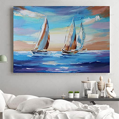 Art abstrait peinture impression sur toile voilier navire toile affiches imprime paysage paysage marin mur art pour salon décor 80x120 cm sans cadre
