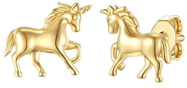 Glanzstücke München Kinder Ohrstecker 925/- Sterling Silber gelbvergoldet 14 Karat Einhorn Silberohrstecker