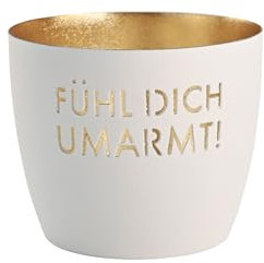 Windlicht Madras Fühl Dich umarmt! weiß/Gold Eisen Höhe 8,5 cm