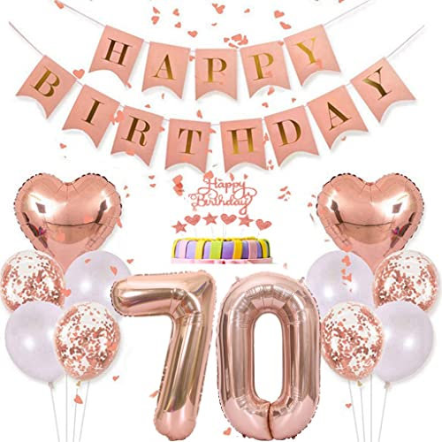Conruich Deko 70. Geburtstag Frau, Rosegold Tortendeko Geburtstag 70 Jahre Mann, Geburtstagsdeko 70 Jahre, Rosegold Ballon 70 Geburtstags Mädchen, Happy Birthday Banner Deko 70 Geburtstags Frauen