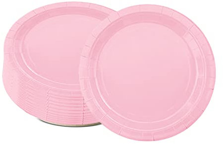 ATBEAMEN 16pc Baby Pink Paper Plates, 7in Solid Color Round Dinner Plates for Birthday, BBQs, Picnic, Baby Shower