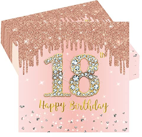 POPOYU 20 Stück Servietten 18. Geburtstag Roségold,Servietten Rosegold 18,Roségold Party DekorationServietten,18 GeburtstagServietten Rosa für Mädchen 18. Geburtstag Party Partyzubehör
