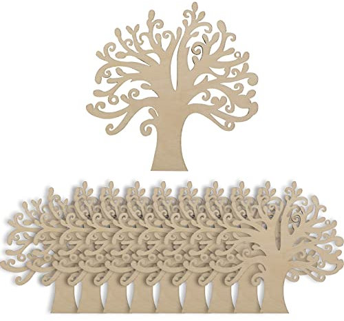 FRUHLING 10 Stück Holz Lebensbaum Baum des Lebens Deko Holz Tree of Life Verzierungen Anhänger für DIY Handwerk Dekohänger Hochzeit Weihnachten
