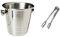 Genware NEV-MSSB10 Mini Stainless Steel Ice Bucket, 10 cm & BarCraft Ice Tongs, Stainless Steel, 16cm, Silver