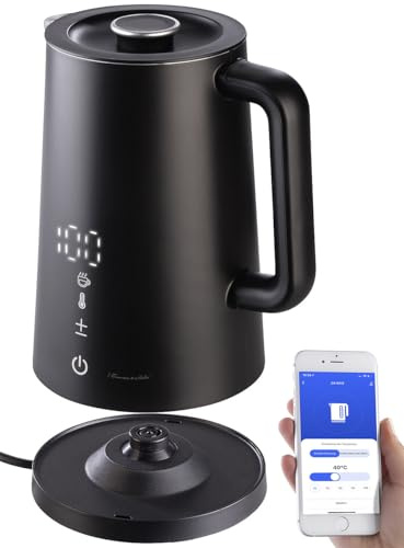 Rosenstein & Söhne Wasserkocher mit App: Smarter WLAN-Wasserkocher 1,7 l Cool-Touch, Versandrückläufer (Edelstahl, Doppelwandiger, Teekocher)