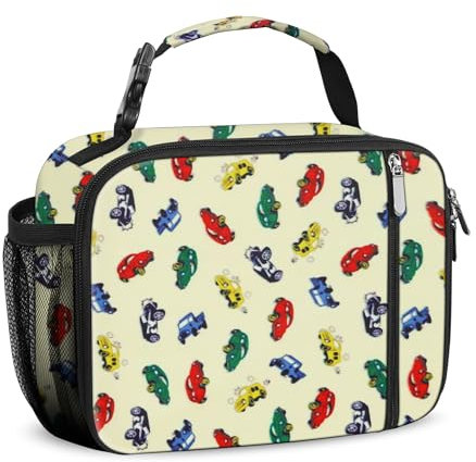 esouler Lunch Box Kids Insulated Lunch Bag for Boys & Girls Durable Children Lunchbox for School with Water Bottle Holder-Car