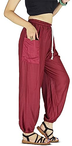 Your Cozy Harem Pants Womens Plus Bohemian Yoga Elephant Beach Lässige Bedruckte Hose mit Kordelzug (einfarbig rotweinfarben M)